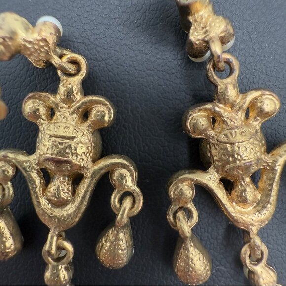 Avon Vintage Bronzy Gold and Green Floral Dangle Earrings - Picture 8 of 11